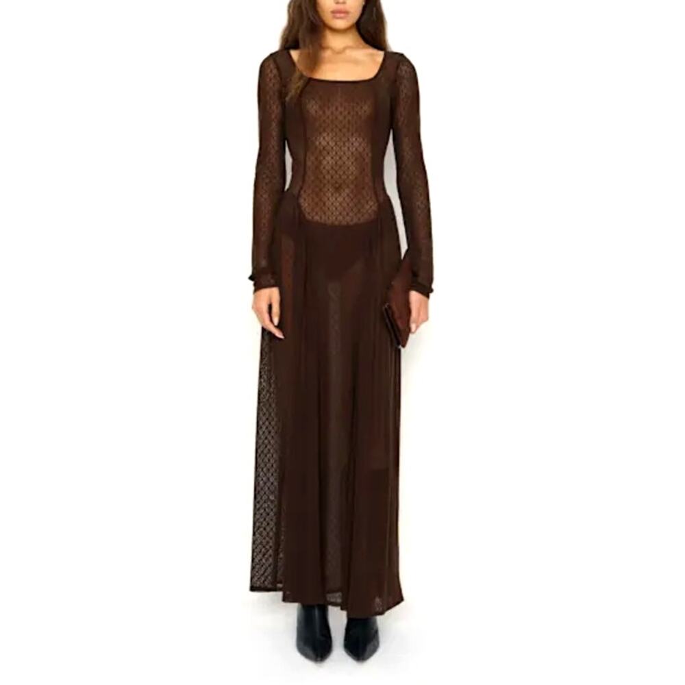Reformation Women's Sheer Brown Leona Knit Dress Size XS